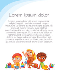 Children look up with interest. Colorful template for advertising brochure
