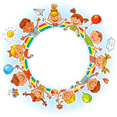 Group of children with blank board. Drawing like children