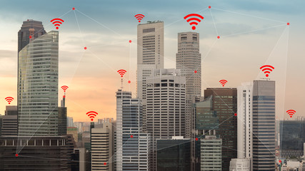 IOT and Smart City Concept Illustrated by Wireless Networking and Wifi Icon
