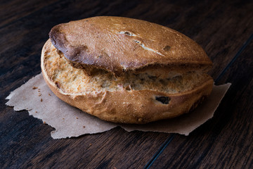 Ciabatta Bread on wooden surface,
