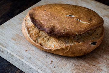 Ciabatta Bread on wooden surface,