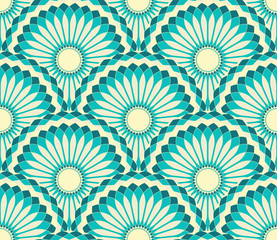 Seamless tile with circular flower pattern in ivory and blue