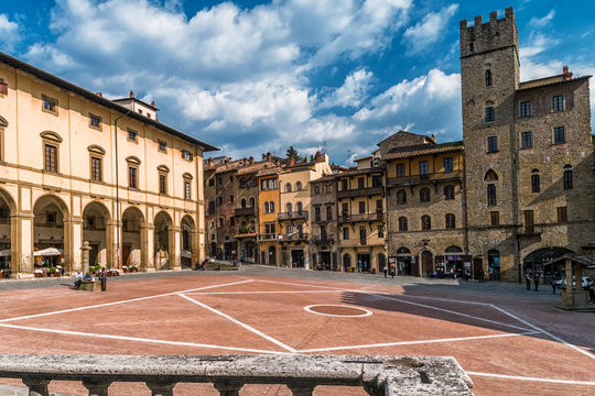 Dramatic sky on Piazza Grande, Arezzo, Tuscany, Italy