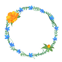 Postcard with a round frame of flowers. Vector illustration