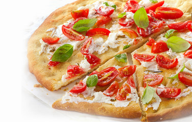 Italian traditional focaccia with tomatoes