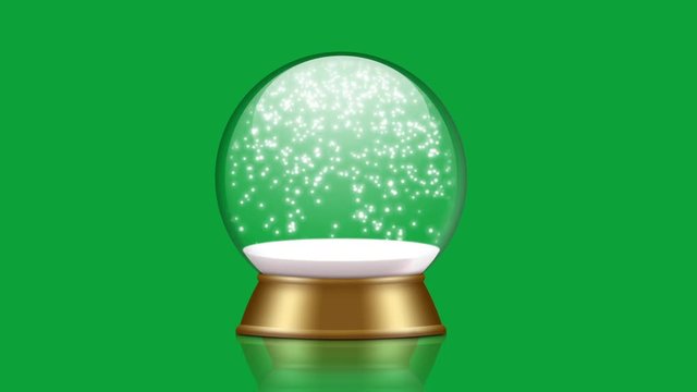 snowglobe animation with falling snow on a green background