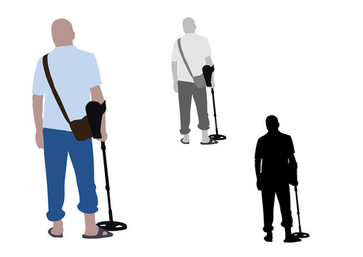 Man with slippers and bag using metal detector