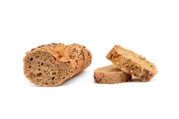 Sliced baguette isolated on white background