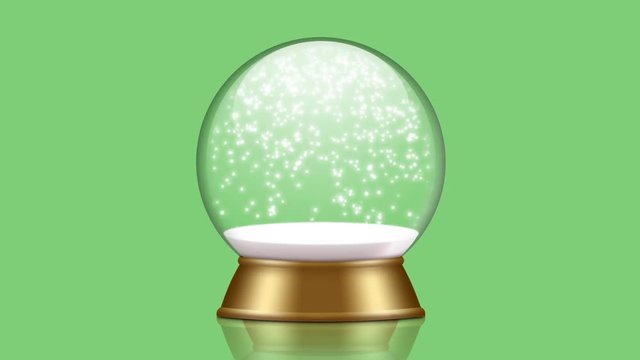 snowglobe animation with falling snow on a green background