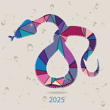 The 2025 new year card with Snake made of triangles