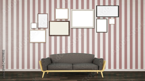 "Viele leere Rahmen an Wand in Vintage Zimmer" Fotos de archivo e