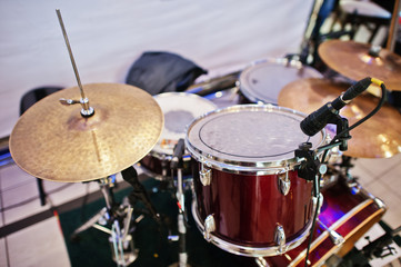 Fototapeta na wymiar Set of musical instruments drums at club