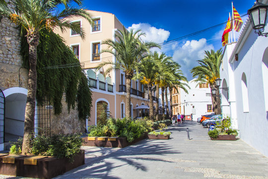 Fototapeta Street in Ibiza old Town, Spain