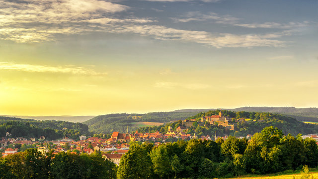 Sunset over the town of Kronach in franconia bavaria germany.