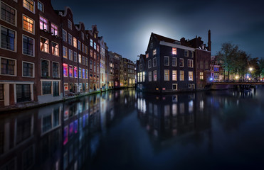 Moonlight over Amsterdam - Netherlands - obrazy, fototapety, plakaty