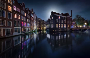 Keuken spatwand met foto Maanlicht boven Amsterdam - Nederland © JesusmGarcia