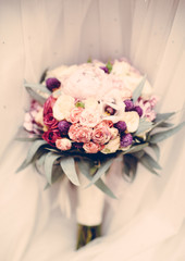 Bouquet of the white and pink peonies flowers, wedding, bridal concept,  vertical, vintage