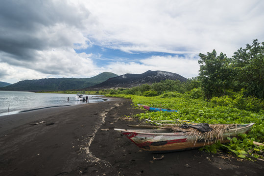 Volcanic beach below Volcano Tavurvur, Rabaul, East New Britain, Papua New Guinea