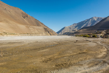 Wide and almost dry river bed.