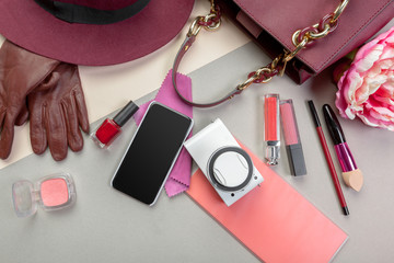 View on women bag stuff