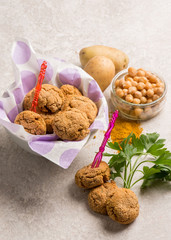 vegetarian meatballs with potatoes chickpeas and curry