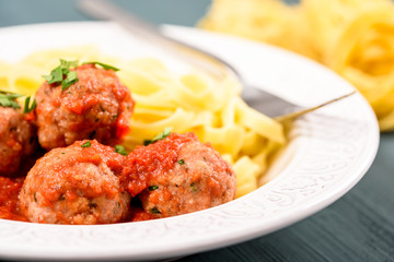Italian Tagliatelle Pasta With Harissa Turkey Meatballs