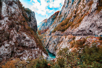 Mountain landscape. Tara River Canyon is part of rafting route, Durmitor National Park, Montenegro. - obrazy, fototapety, plakaty
