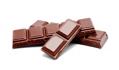 Dark milk chocolate bars stack isolated on a white