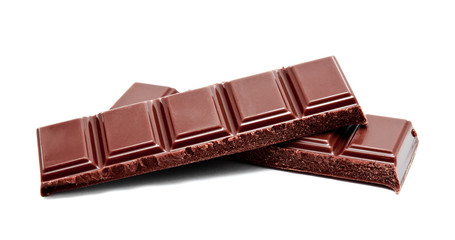 Dark milk chocolate bars stack isolated on a white