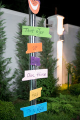 Decoration with pole showing direction in the dark of night, vertical