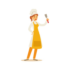 Woman Professional Cooking Chef Working In Restaurant Wearing Classic Traditional Uniform With Spatula Cartoon Character