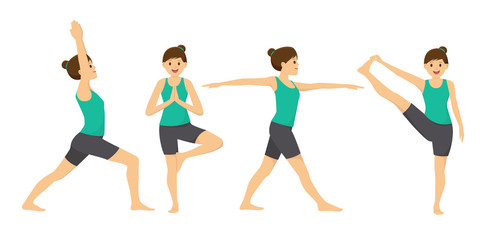 Woman in basic yoga poses