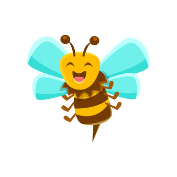 Laughing Bee Mid Air With Sting, Natural Honey Production Related Carton Illustration