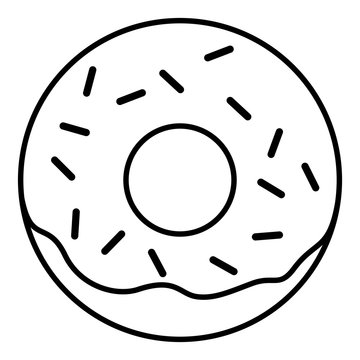 Glazed ring doughnut with sprinkles. Thin line linear vector illustration