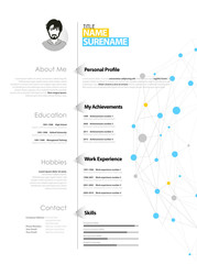 Creative simple cv template with blue and grey circles and dots