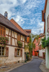 Fototapeta na wymiar street in Ribeauville, Alsace, France