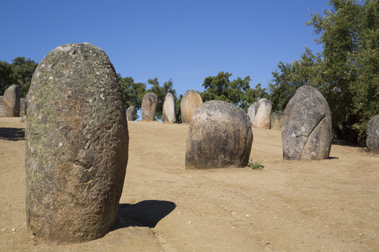 Megalithic stone-circles, 5000 to 4000 BC, Almendres Cromlech, near Evora, Portugal