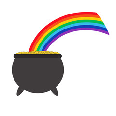 leprechaun cauldron with gold and rainbow over it St.Patrick Day