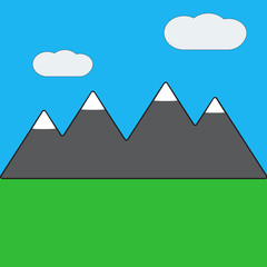green valley mountain group blue sky clouds simple vector