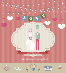 Wedding invitation card. Template in flat design style