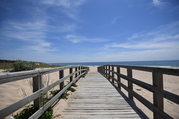 Wooden bridge on a beach, Praia da Lagoa de Albufeira, Portugal