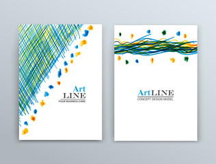Abstract composition. Patch brush stroke set. Green, blue, yellow text frame surface. A4 brochure cover design. Title sheet model. Creative vector front page art. Banner form texture. Flyer fiber font