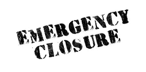 Emergency Closure rubber stamp. Grunge design with dust scratches. Effects can be easily removed for a clean, crisp look. Color is easily changed.