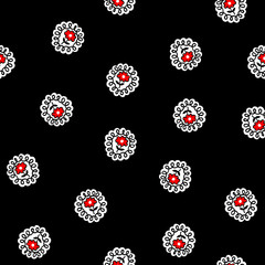 Tiny flowers seamless pattern, vector, red , white and black