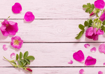 pink roses on wooden table