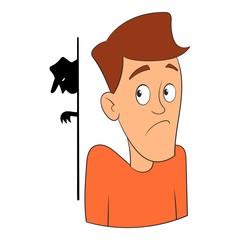 Fear of robber icon, cartoon style