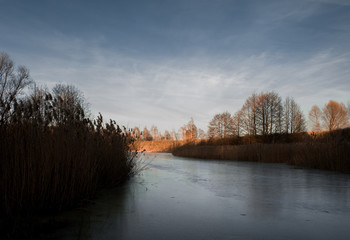 Sping background - river, lake, snow, melting, warming, environm