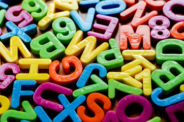 Colorful letters of the alphabet. Close-up background