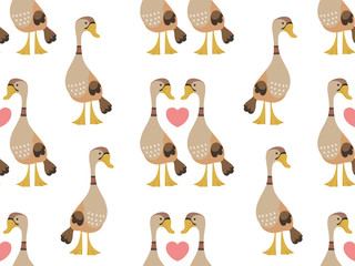 Ducks in love seamless pattern
