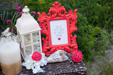 Old style photo frame and decoration, Shallow focus xmas new yea